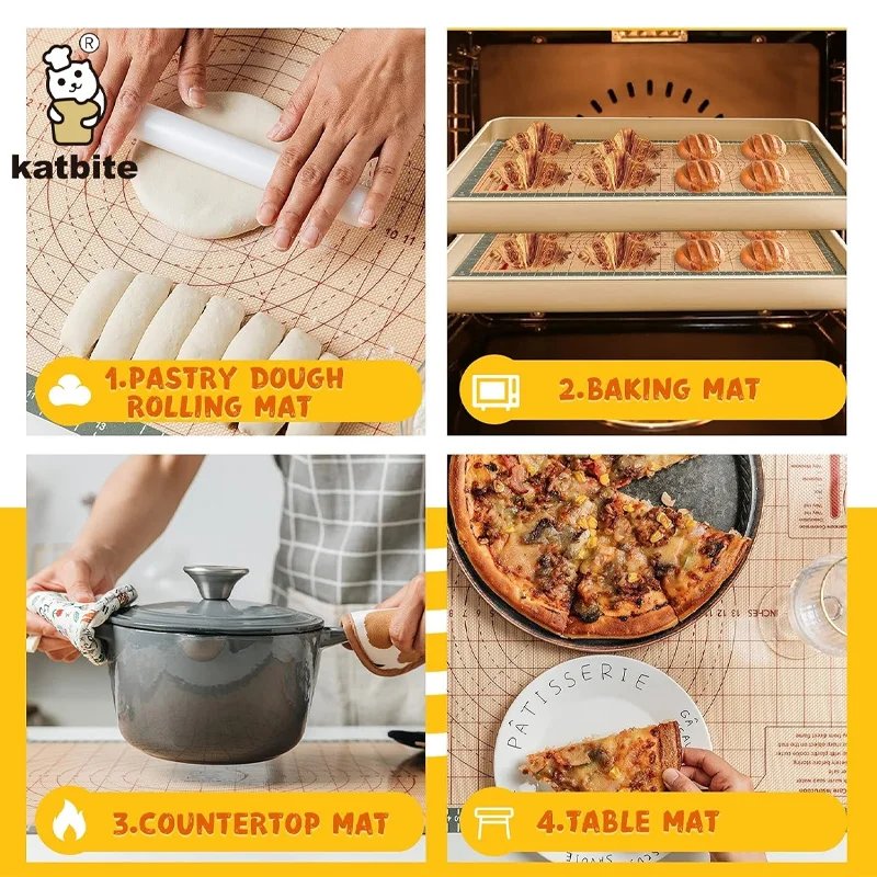 katbite 26.1''x16.02'' Silicone Pastry Mat with scale, Non-Slip Dough Rolling Mat, Non-Stick, Heat Resistant Baking Tools