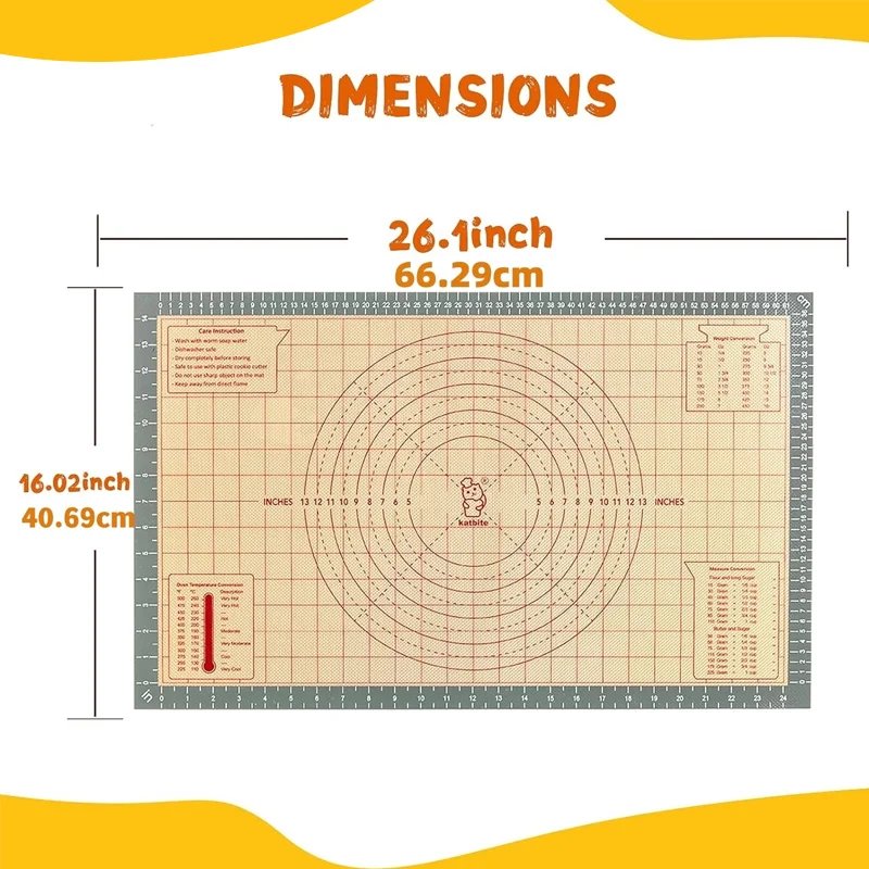 katbite 26.1''x16.02'' Silicone Pastry Mat with scale, Non-Slip Dough Rolling Mat, Non-Stick, Heat Resistant Baking Tools