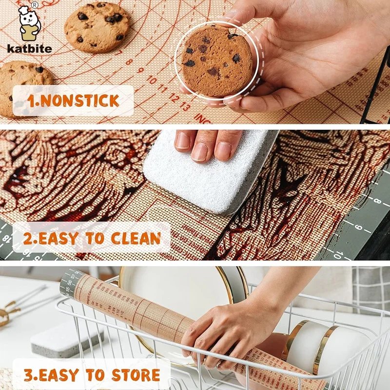 katbite 26.1''x16.02'' Silicone Pastry Mat with scale, Non-Slip Dough Rolling Mat, Non-Stick, Heat Resistant Baking Tools
