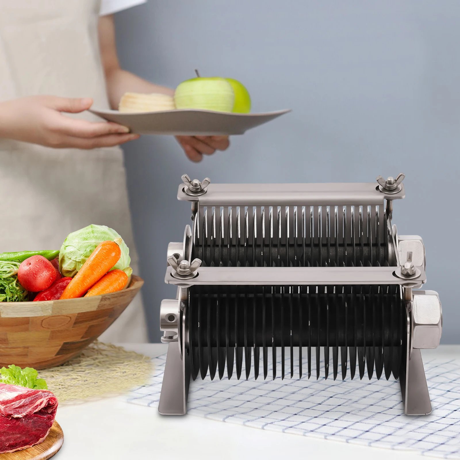 Stainless Steel Meat Slicer Knife, 5mm Cutting Thickness, Manual Operation, 500kg/1102.3lbs/h Efficiency, Easy to Clean and Asse