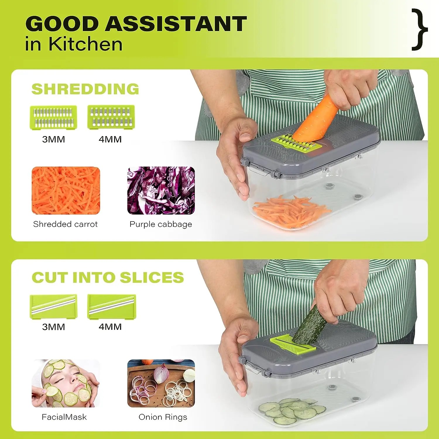 Vegetable Chopper Onion Grater Carrot Potato Shredder Fruit Slicer Garlic Chopper Multifunctional Kitchen Tool with Container