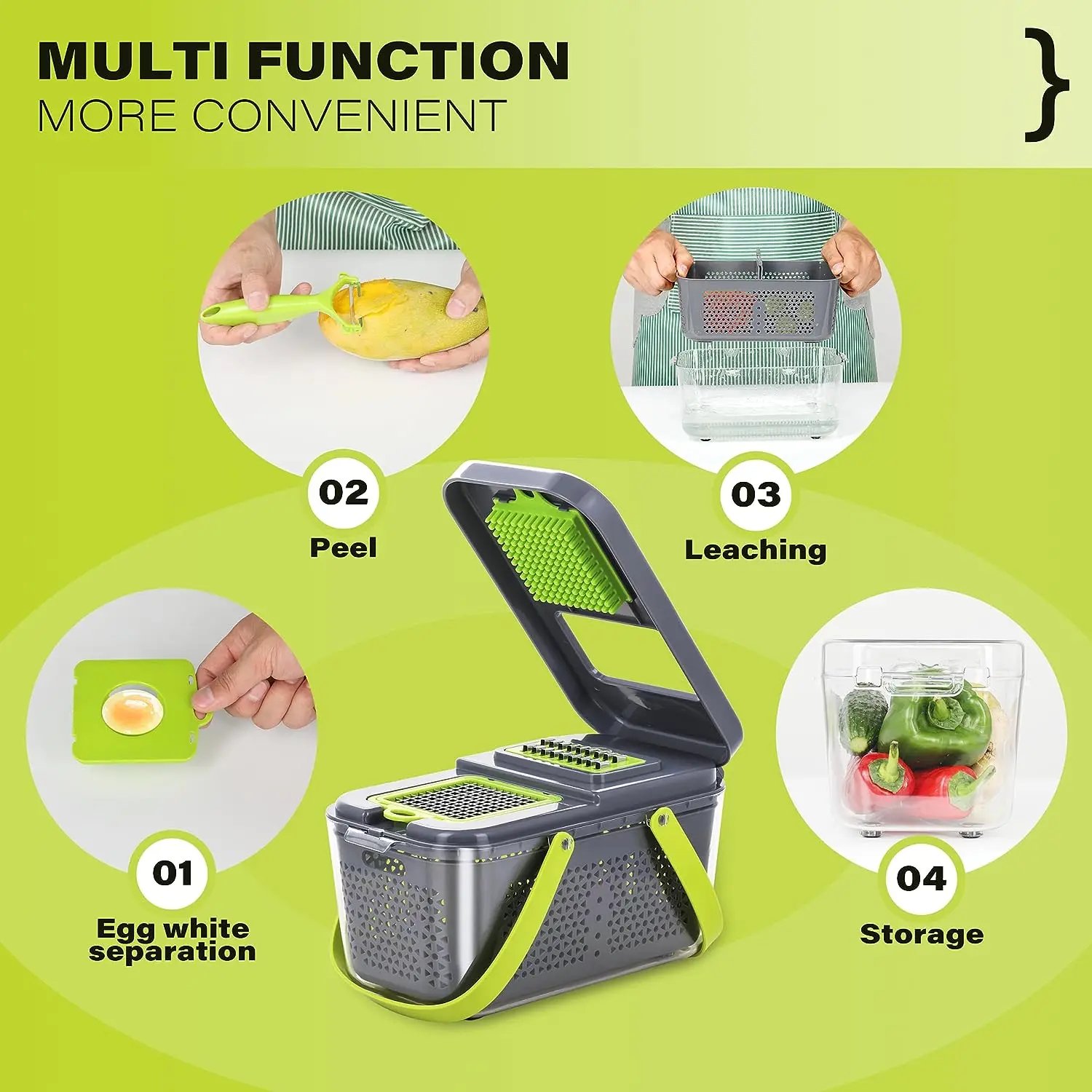 Vegetable Chopper Onion Grater Carrot Potato Shredder Fruit Slicer Garlic Chopper Multifunctional Kitchen Tool with Container