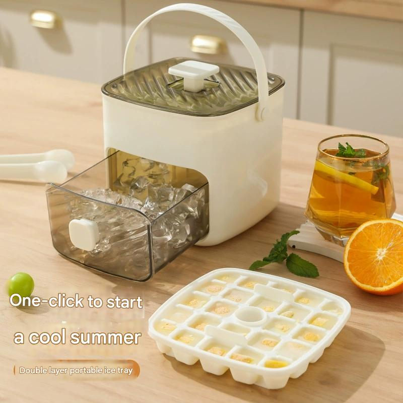 Large Ice Cube Maker, Double Layer, Easy-Press Lid, Food-Grade Tray, Whiskey & Cocktails, Kitchen Gadget