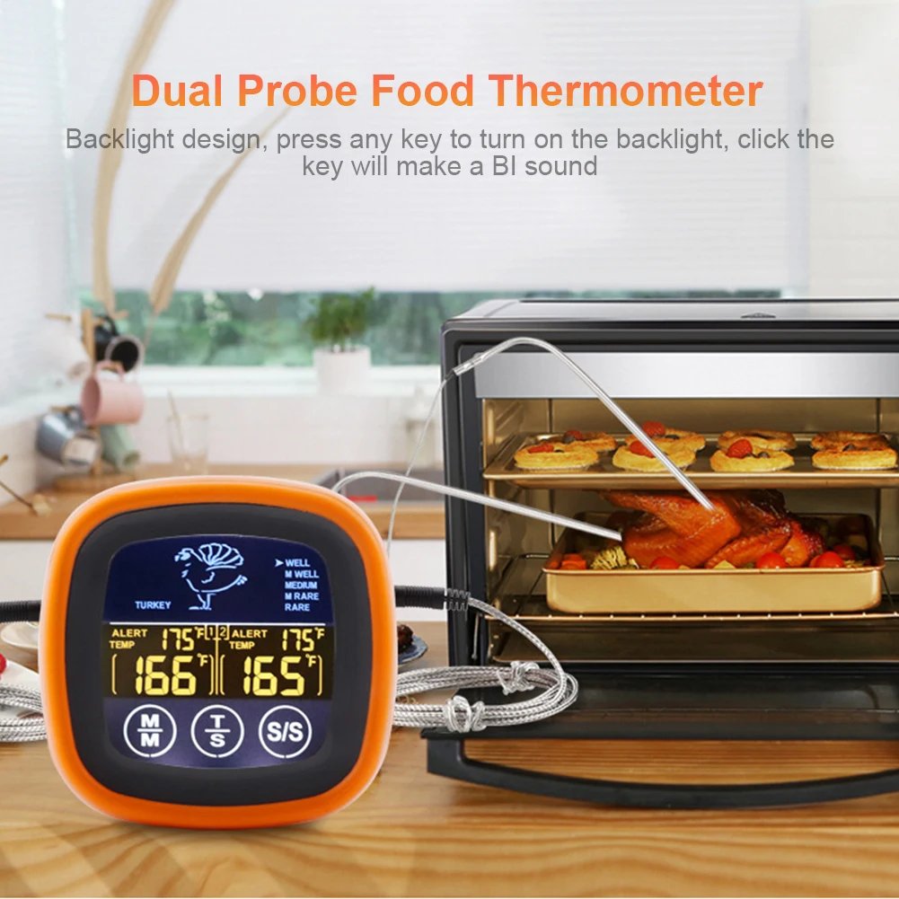 Digital Meat Kitchen Thermometer with 2 Probes Waterproof Meat Temperature Thermometer Probe Meat Temperature Probe for Grilling