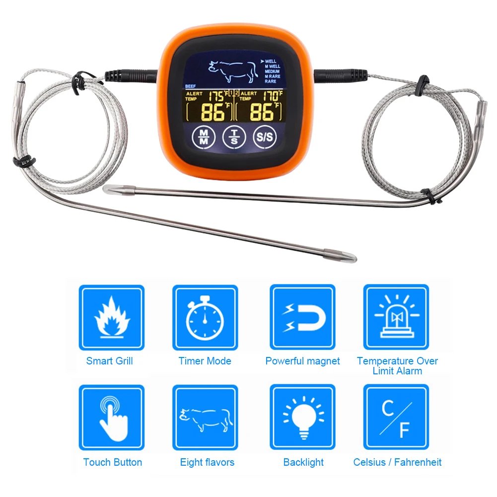 Digital Meat Kitchen Thermometer with 2 Probes Waterproof Meat Temperature Thermometer Probe Meat Temperature Probe for Grilling