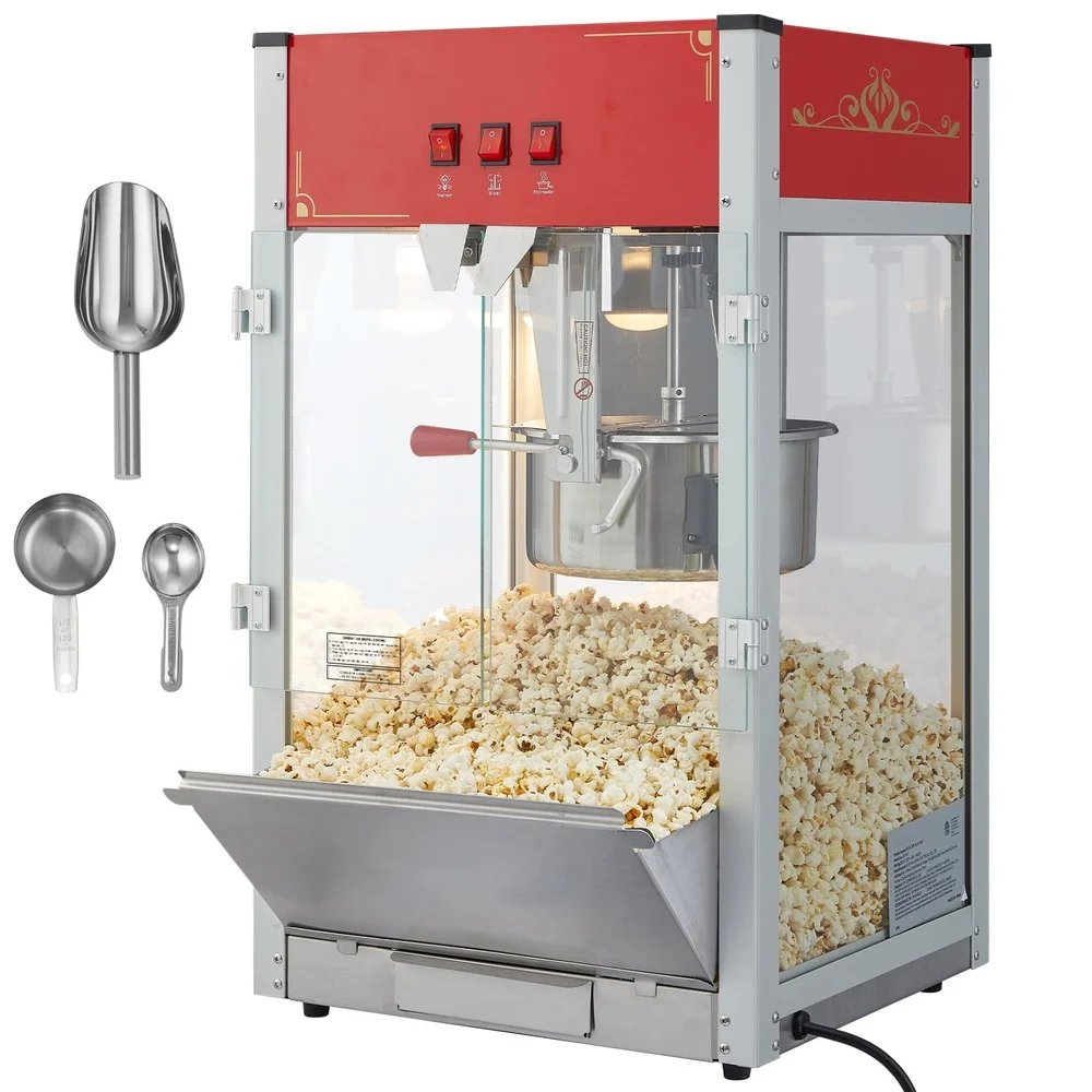 12oz Popcorn Maker Machine 1440W Commercial Kettle Popper Multi-Functional LED Tabletop Theater Style Popcorn Popper Accessory