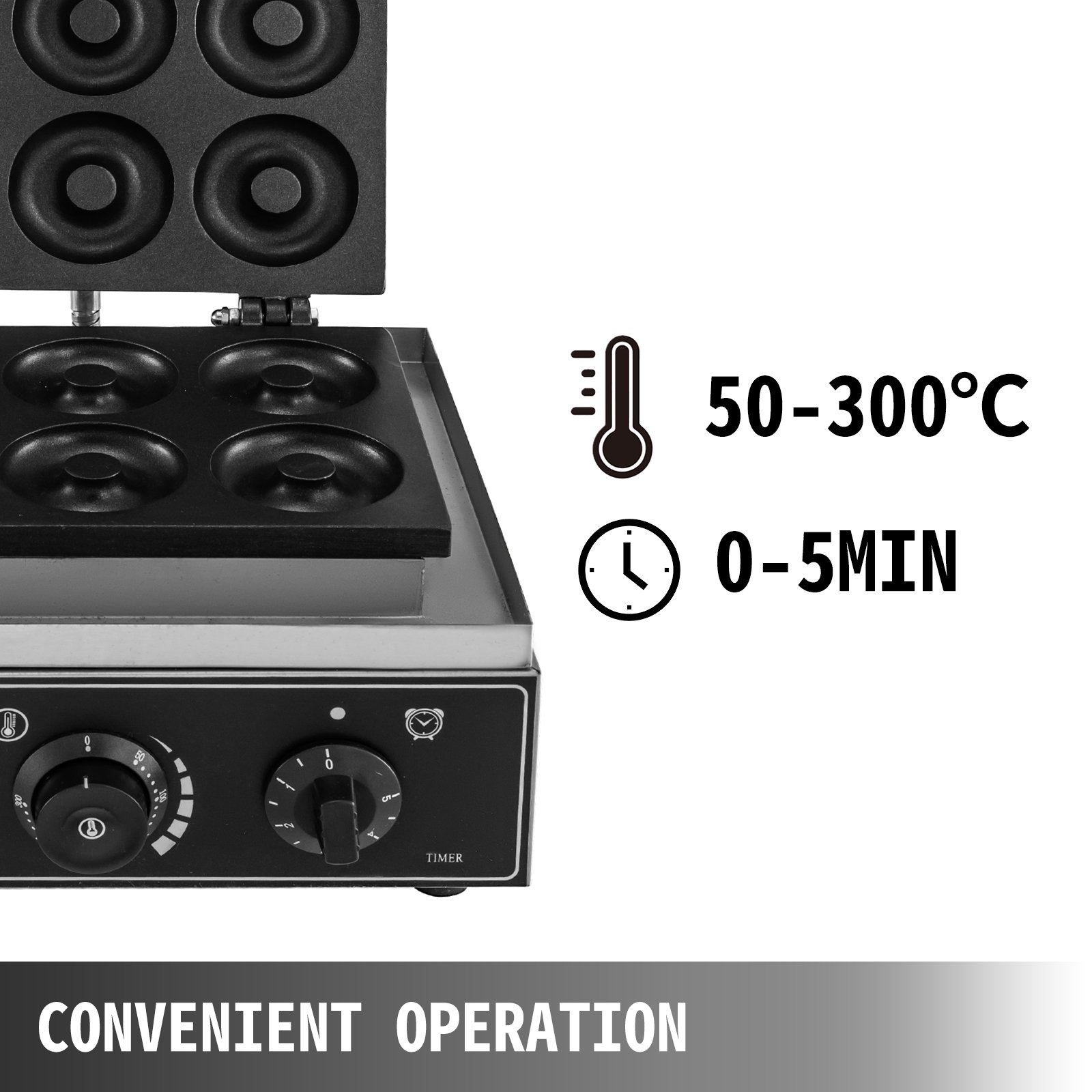 VEVOR 6 Hole Electric Sweet Donut Maker Stainless Steel Non Stick Commercial Donut Waffle Cookies Gaufriers Kitchen Appliance