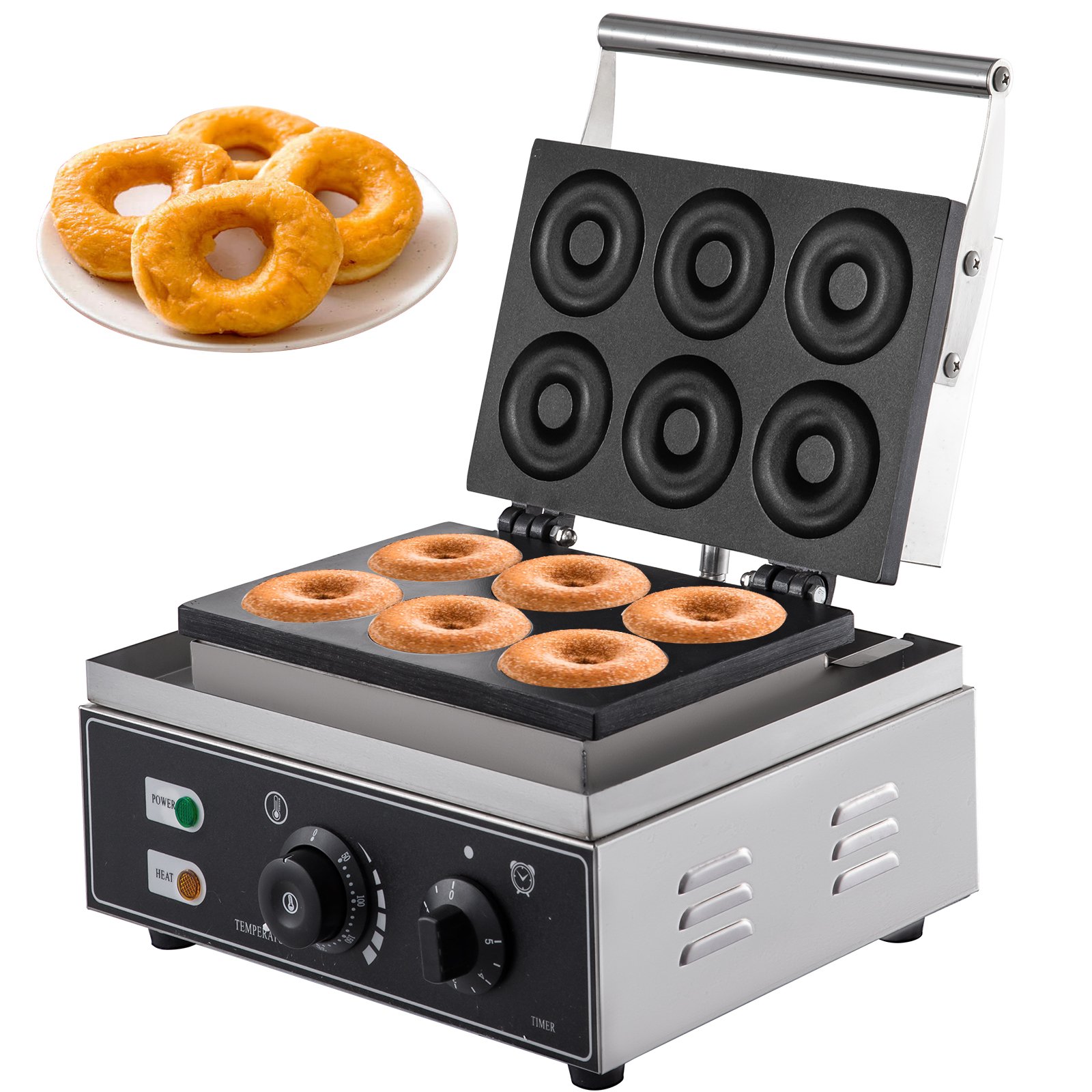 VEVOR 6 Hole Electric Sweet Donut Maker Stainless Steel Non Stick Commercial Donut Waffle Cookies Gaufriers Kitchen Appliance