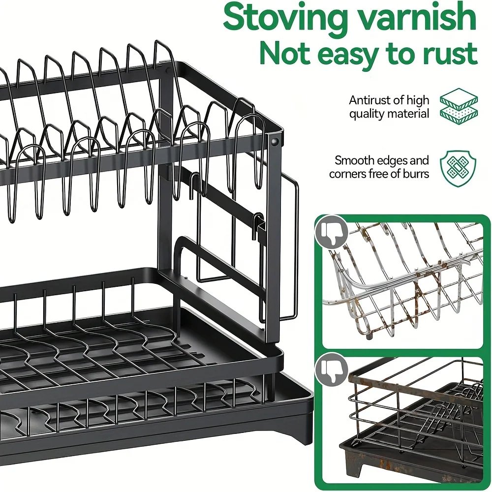 Dish Drying Rack Multifunctional Kitchen With Drainboard, Space-Saving 2-Tier Dish Drying Rack With Utensil Holder