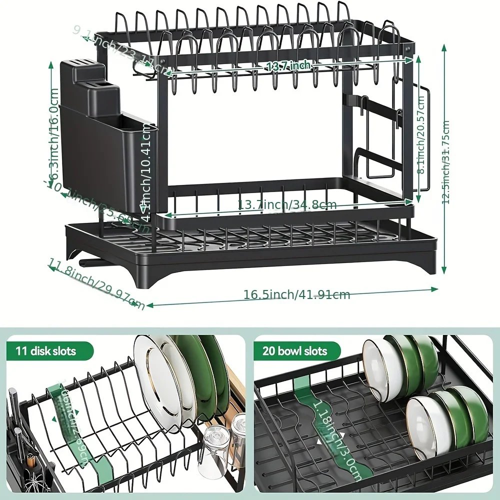 Dish Drying Rack Multifunctional Kitchen With Drainboard, Space-Saving 2-Tier Dish Drying Rack With Utensil Holder