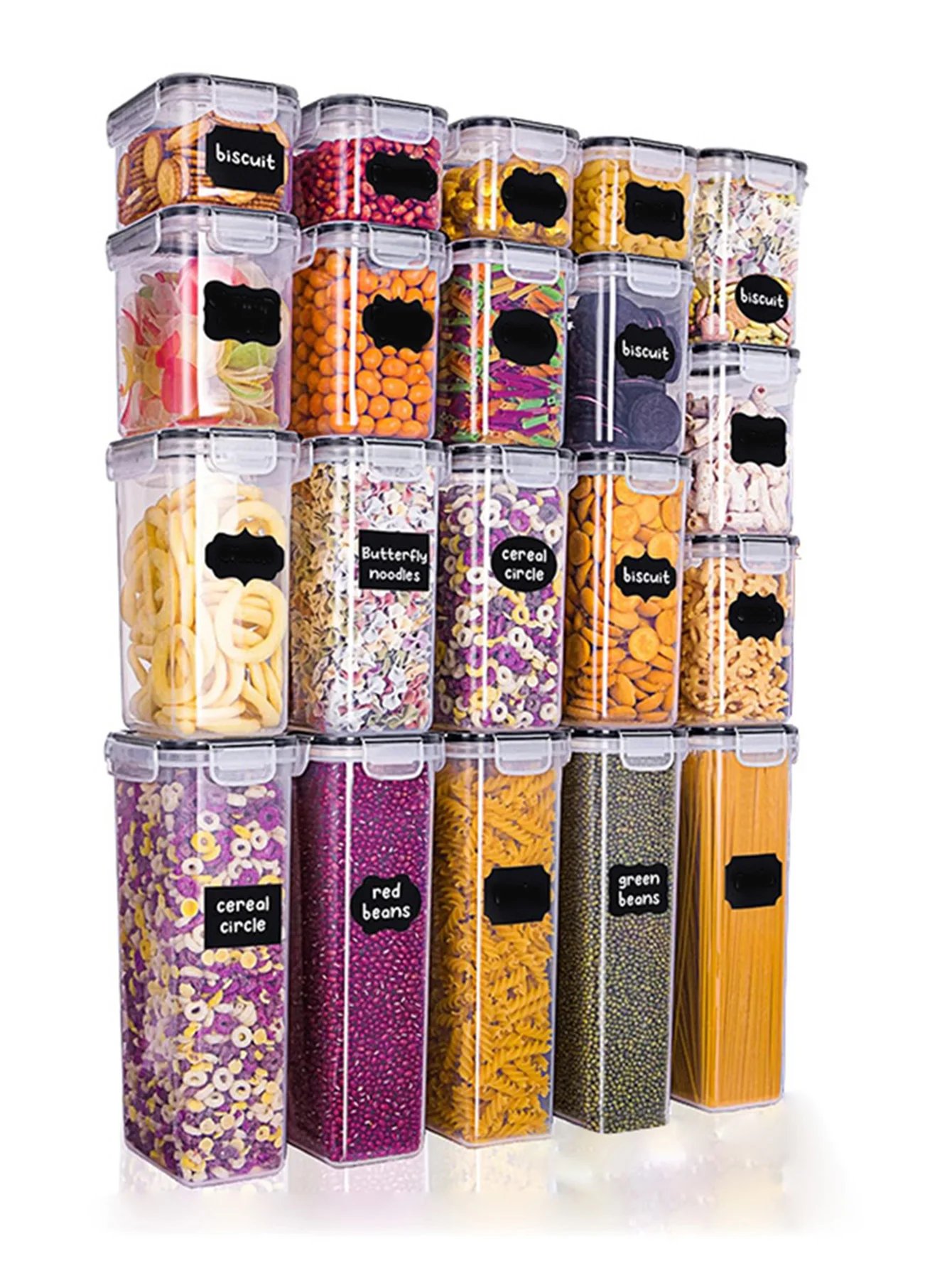 48pcs,Sealed food storage containers with LIDS, plastic kitchen pantry, dry cargo jars of lactose, grain, flour, sugar, labeled