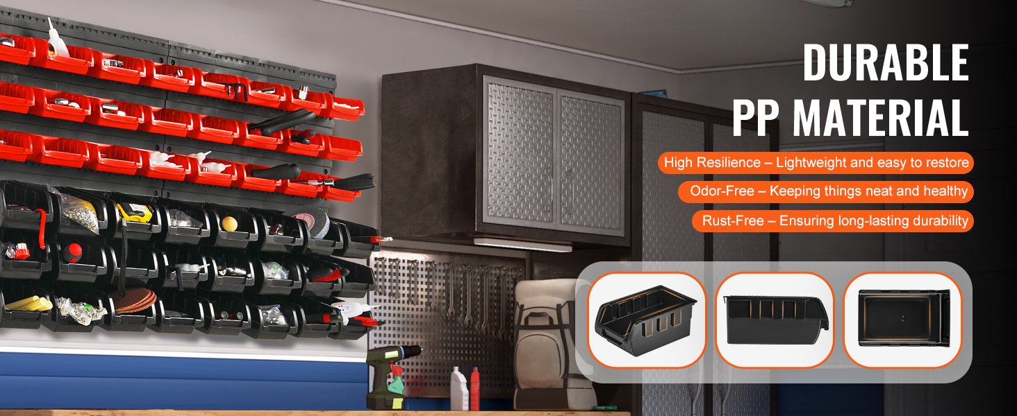 VEVOR 48pcs Parts Storage Bins Wall Mounted Garage Containers with Wall Panels Tool Organizer for Nuts Bolts Screws Nails