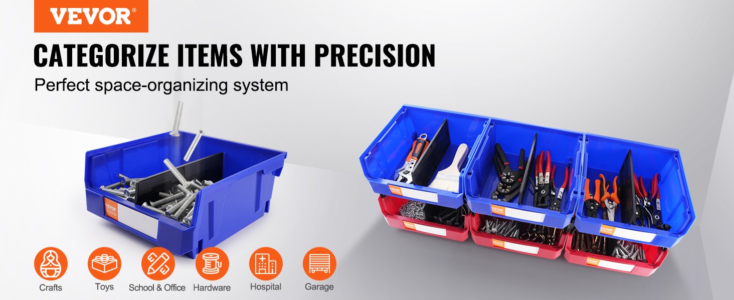 VEVOR 6pcs Garage Storage Bin Hanging Stackable Wall Mounted Organizer Bin Stacking Containers for Closet Kitchen Office