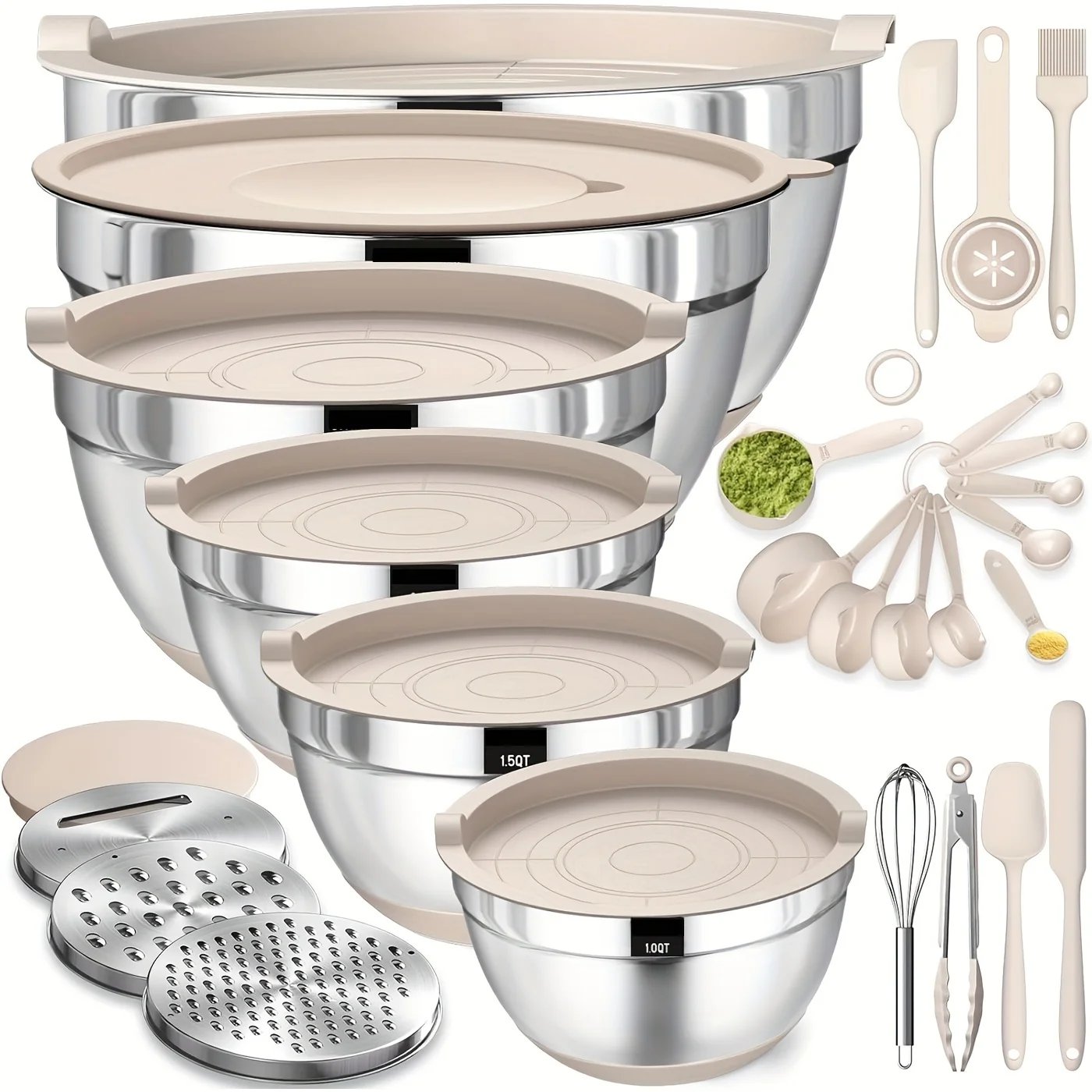 Mixing Bowls with Airtight Lids Set SteelBowls with Grater Attachments,Non-Slip Bottoms KitchenGadgets Great for Mixing Serving