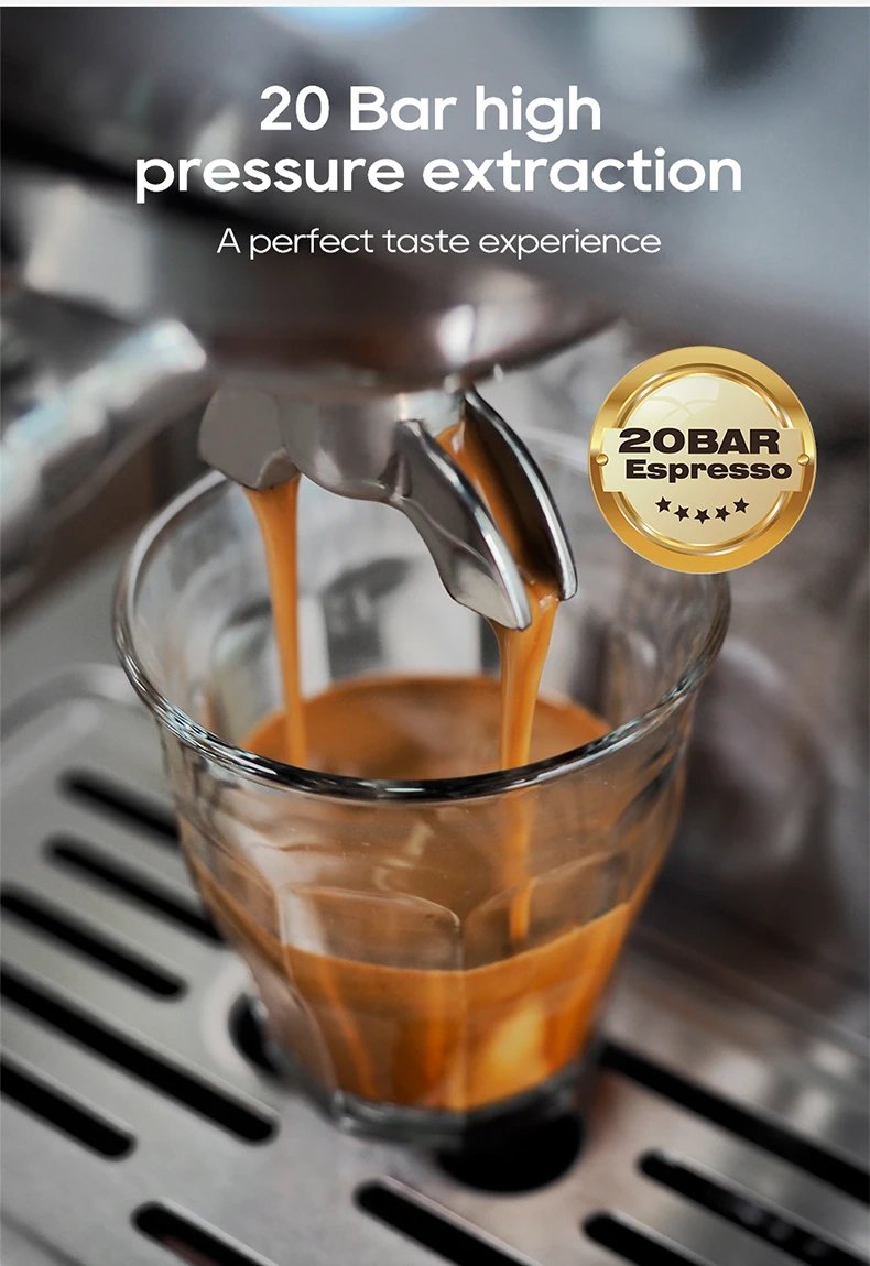 HiBREW 20Bar Semi Automatic Espresso Coffee Machine Temperature Adjustable 58mm Portafilter Cold/Hot Coffee Maker Metal CaseH10A