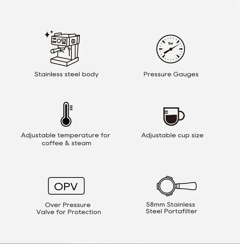 HiBREW 20Bar Semi Automatic Espresso Coffee Machine Temperature Adjustable 58mm Portafilter Cold/Hot Coffee Maker Metal CaseH10A