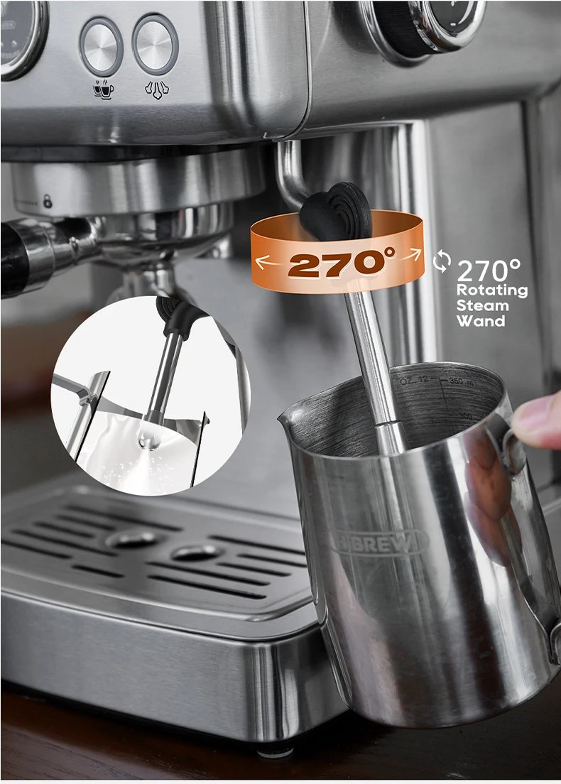 HiBREW 20Bar Semi Automatic Espresso Coffee Machine Temperature Adjustable 58mm Portafilter Cold/Hot Coffee Maker Metal CaseH10A