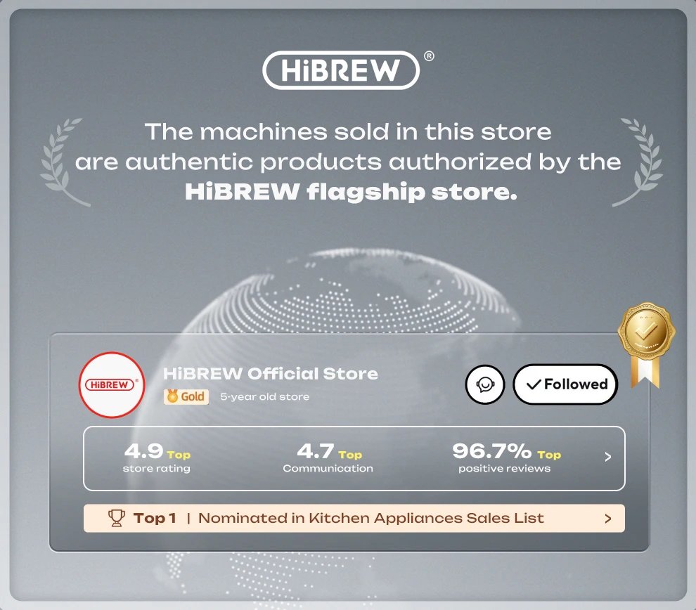 HiBREW 20Bar Semi Automatic Espresso Coffee Machine Temperature Adjustable 58mm Portafilter Cold/Hot Coffee Maker Metal CaseH10A