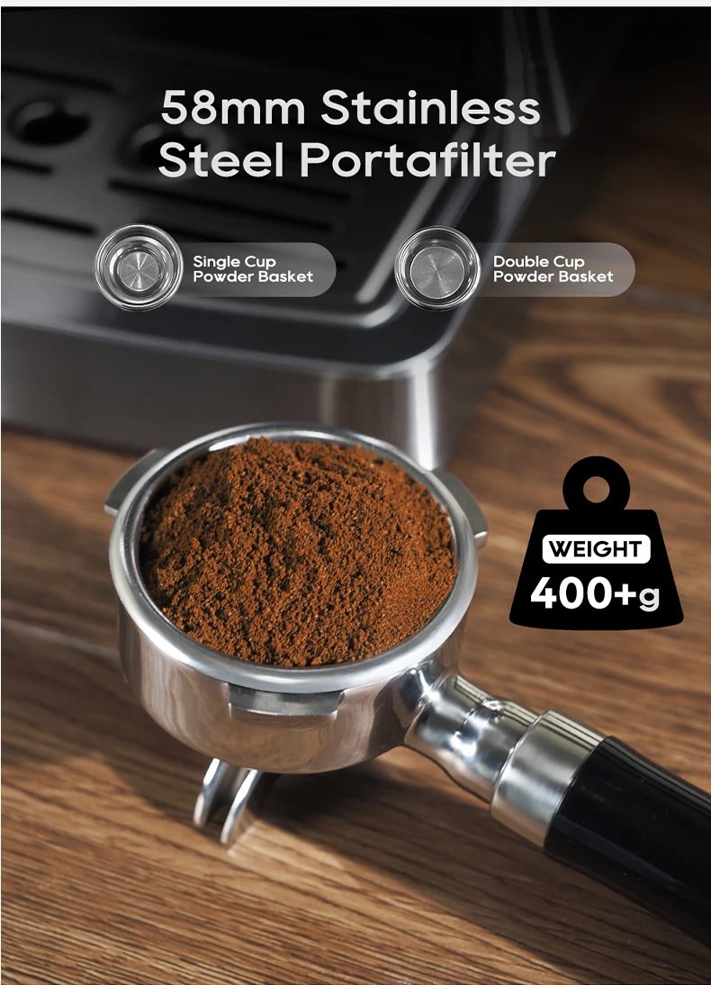 HiBREW 20Bar Semi Automatic Espresso Coffee Machine Temperature Adjustable 58mm Portafilter Cold/Hot Coffee Maker Metal CaseH10A