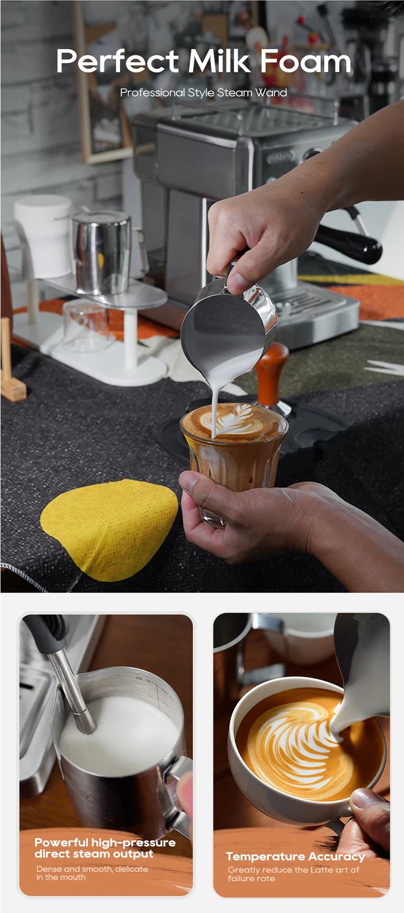 HiBREW 20Bar Semi Automatic Espresso Coffee Machine Temperature Adjustable 58mm Portafilter Cold/Hot Coffee Maker Metal CaseH10A