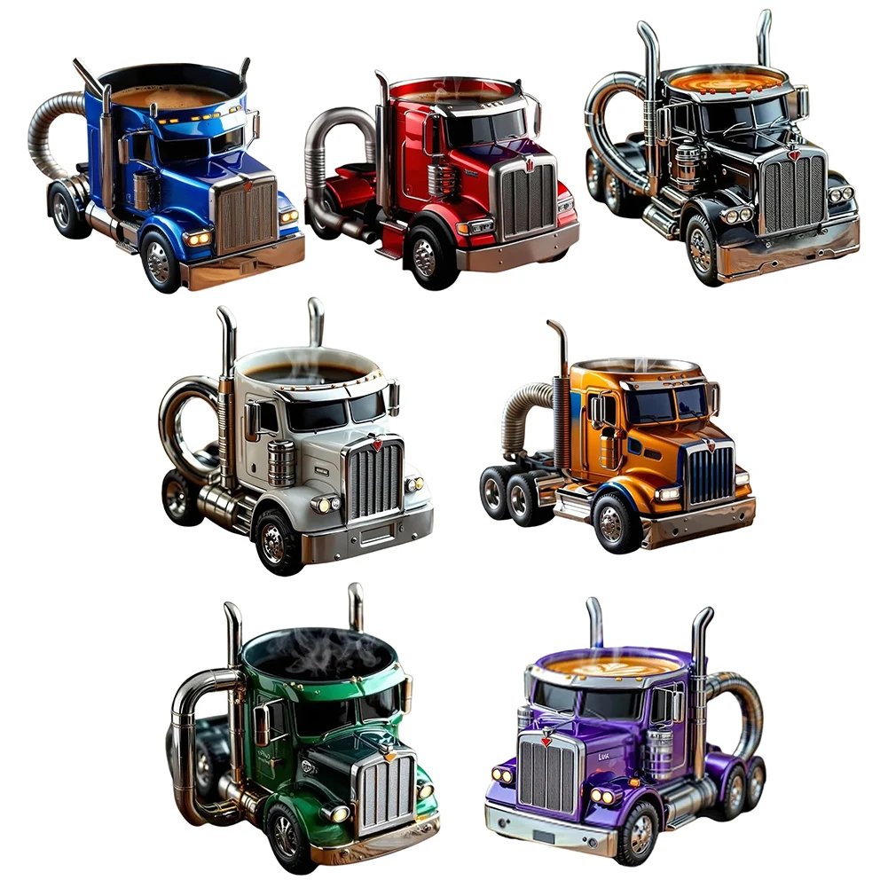 200-250ml Funny Semi-Truck Coffee Mugs Stainless Steel Drinkware Cups Handcrafted Water Bottle Resin Beer Mug for Novelty Gift