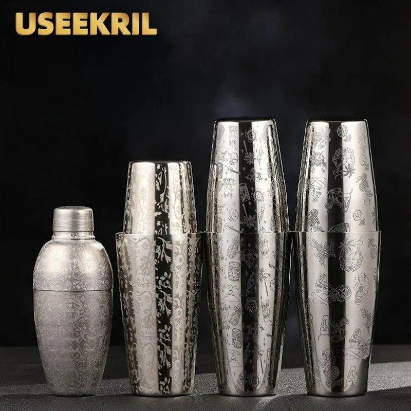 Bar Cocktail Shaker Boston Shaker Stainless Steel Engraving Shaker Bar Accessory&nbsp;Bartender Tools For Home And Bar