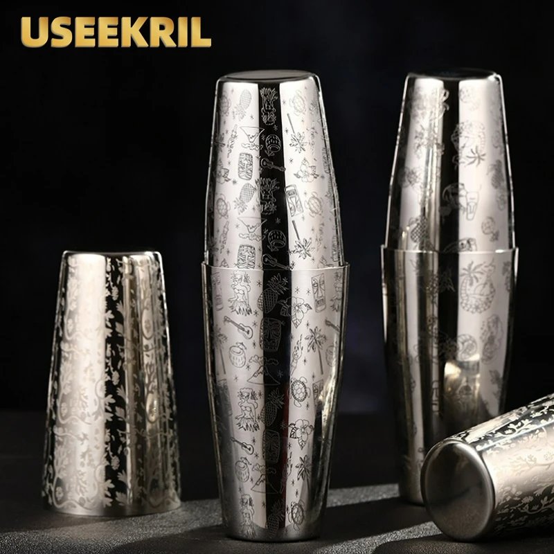 Bar Cocktail Shaker Boston Shaker Stainless Steel Engraving Shaker Bar Accessory&nbsp;Bartender Tools For Home And Bar