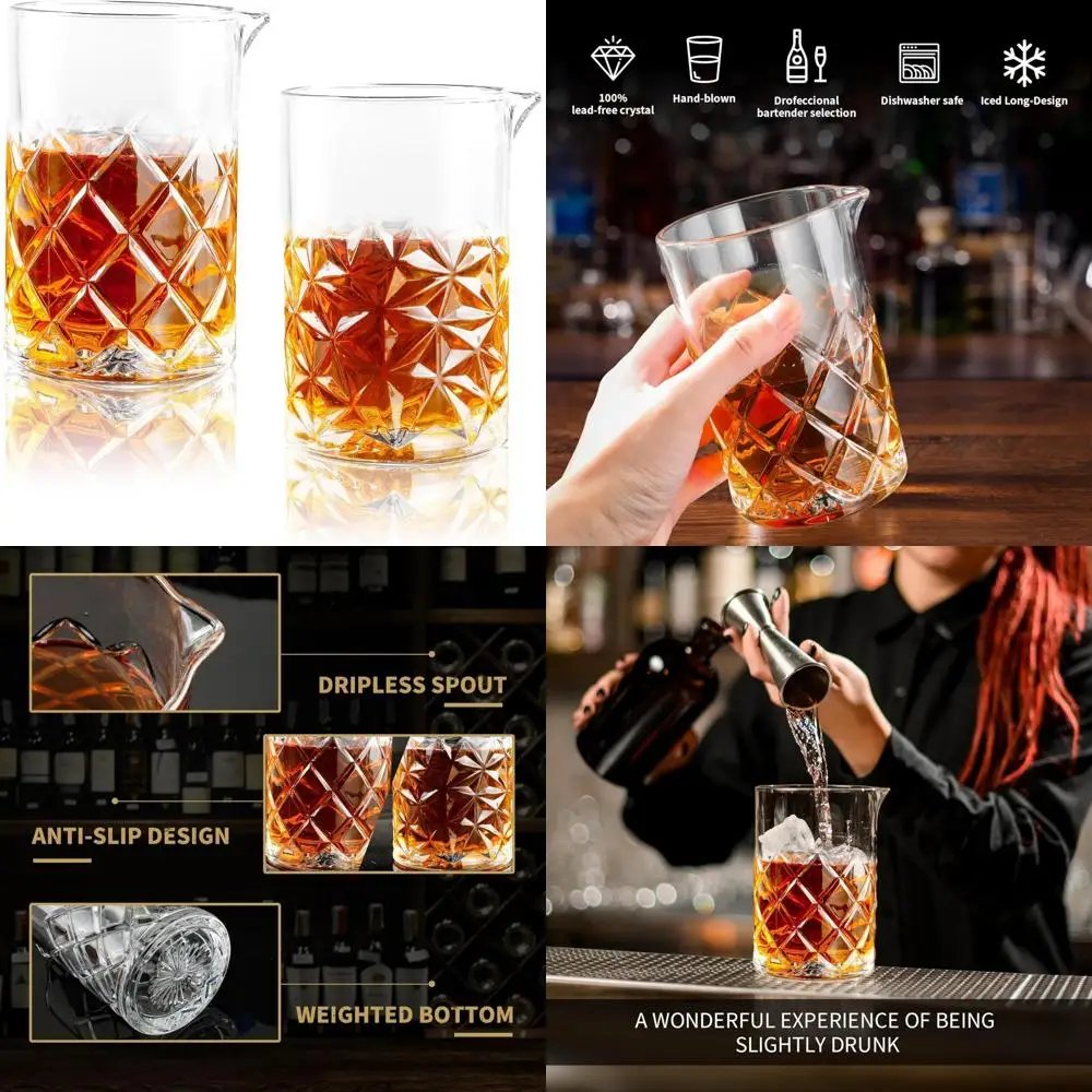 24 Oz Cocktail Mixing Glass Stirring Glasses for Whiskey Cocktail Mixing Shaker Glass Martini Old Fashioned Crystal Bar Set 700m