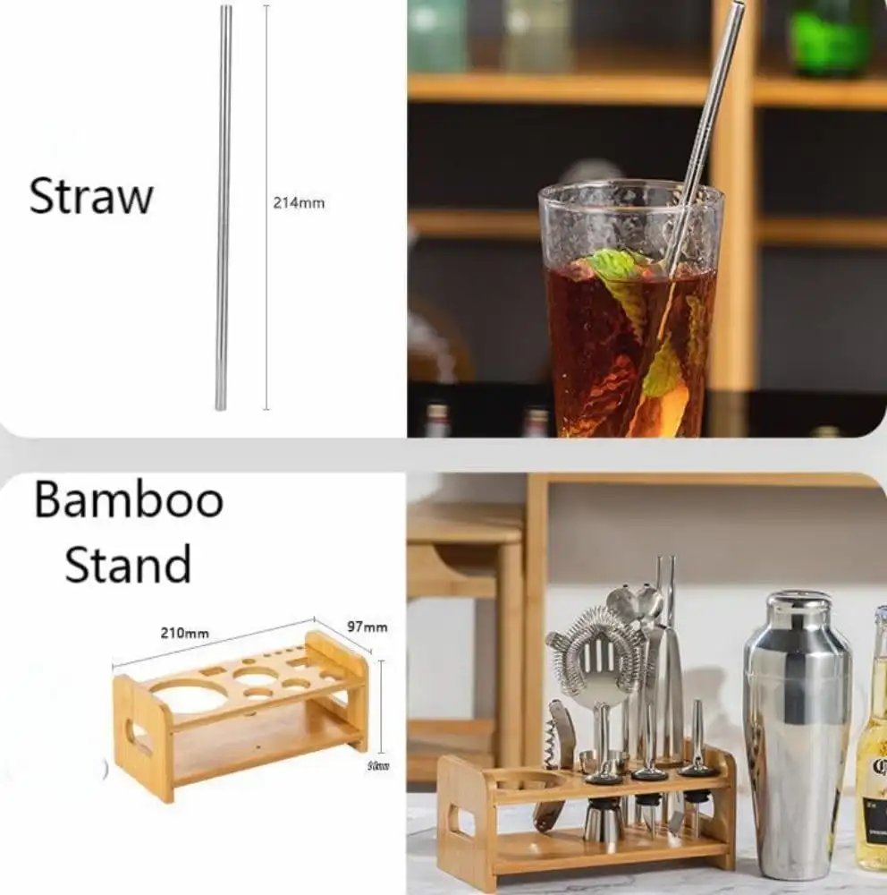 Cocktail Shaker Set with Bamboo Stand,14 Pcs Mixology Bartender Kit,304 Stainless Steel Bartending Kit,Bar Accessoriess for Home