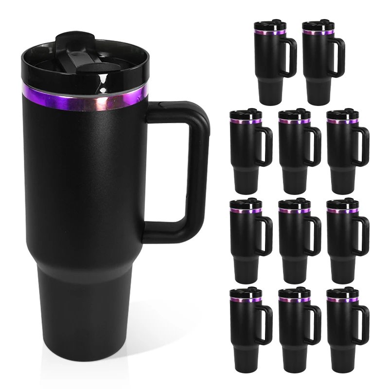 12pcs Pack 40oz Stainless Steel Insulated Travel Mug Purple Underneath Powder Coated Black Tumbler Cup for Laser Printing Wang