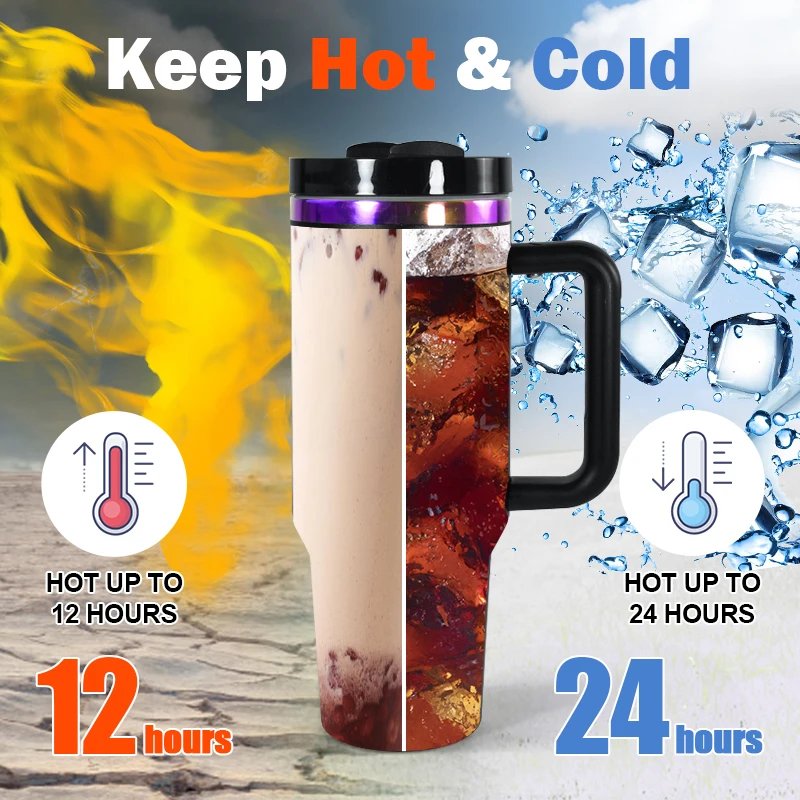 12pcs Pack 40oz Stainless Steel Insulated Travel Mug Purple Underneath Powder Coated Black Tumbler Cup for Laser Printing Wang