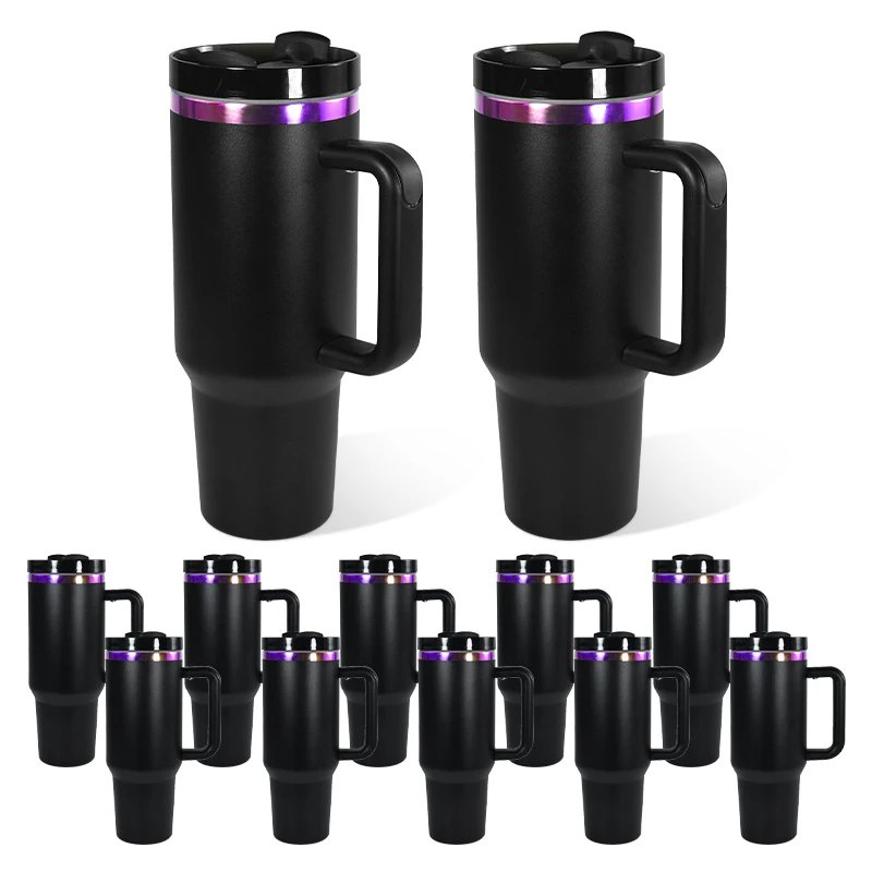 12pcs Pack 40oz Stainless Steel Insulated Travel Mug Purple Underneath Powder Coated Black Tumbler Cup for Laser Printing Wang