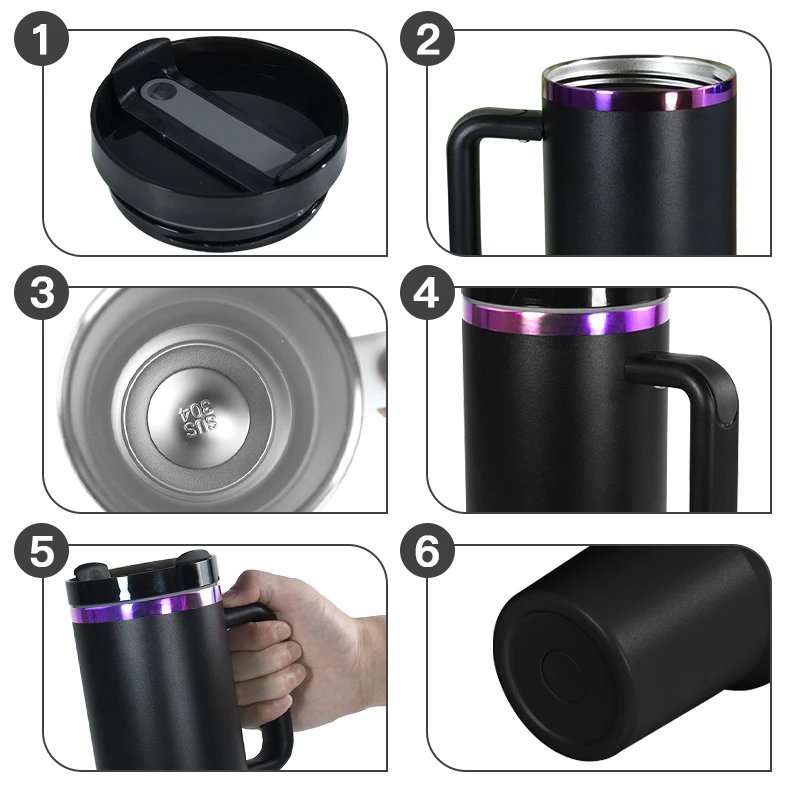 12pcs Pack 40oz Stainless Steel Insulated Travel Mug Purple Underneath Powder Coated Black Tumbler Cup for Laser Printing Wang