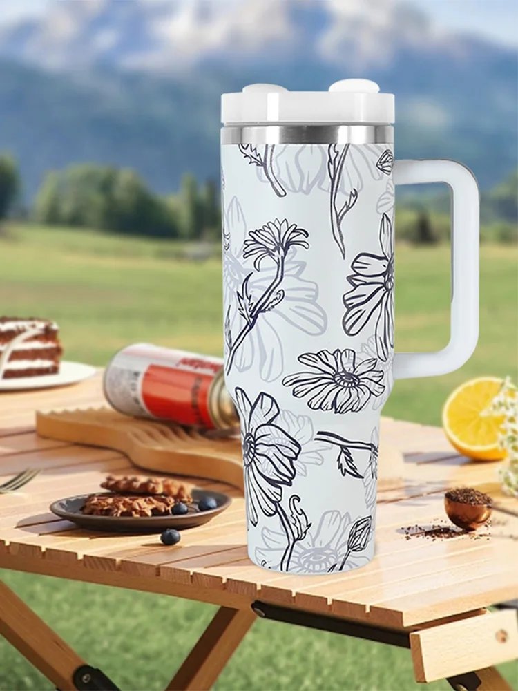 1pcs 40oz White Stainless Steel Insulated Travel Camp H2.0 Mug 40oz Cup Tumbler With Full Print He
