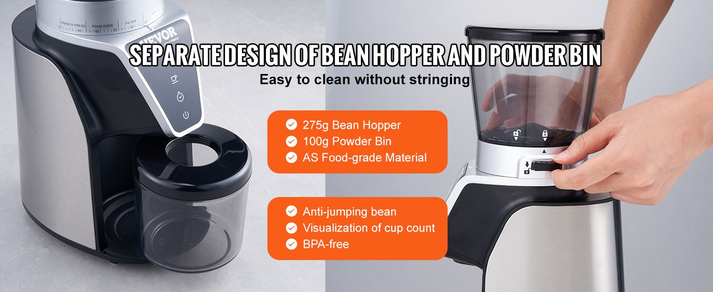 VEVOR 40MM Conical Burr Grind Setting Coffe Bean Electric Grinder Mocha Espresso Adjustment Coffee Machine for Home and Kitchen