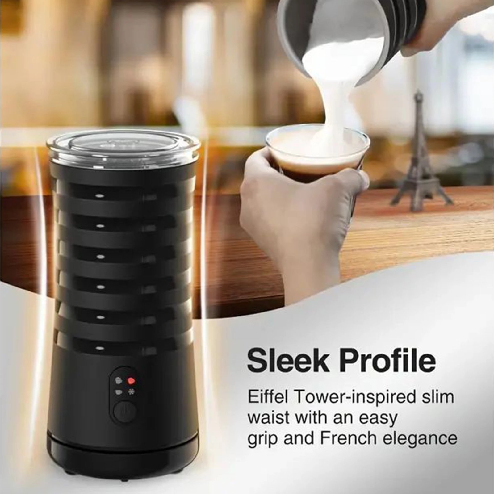 4-in-1 Milk Frother And Steamer, Non-Slip Stylish Design, Hot & Cold Milk Steamer With Temperature Control, Auto Shut-Off Frothe