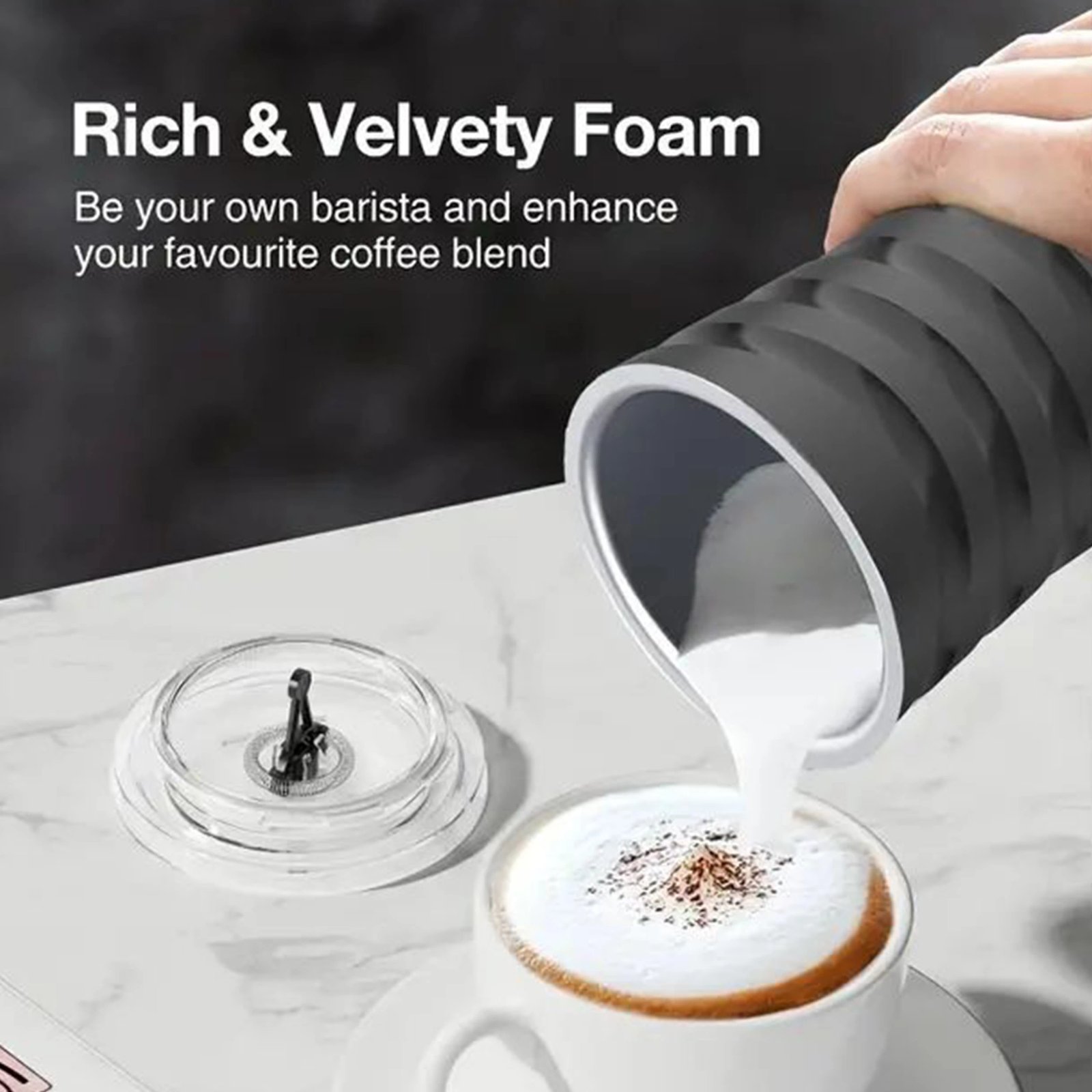 4-in-1 Milk Frother And Steamer, Non-Slip Stylish Design, Hot & Cold Milk Steamer With Temperature Control, Auto Shut-Off Frothe