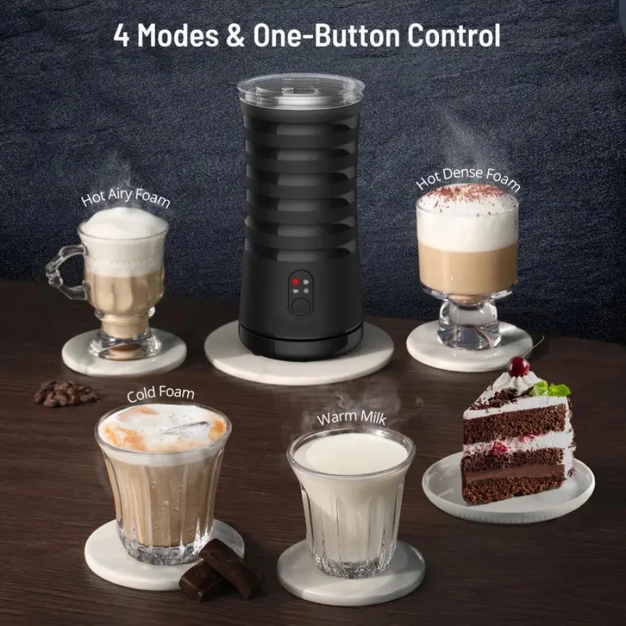 4-in-1 Milk Frother And Steamer, Non-Slip Stylish Design, Hot & Cold Milk Steamer With Temperature Control, Auto Shut-Off Frothe