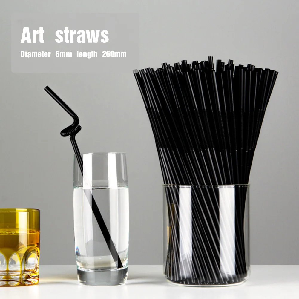 100Pcs Black Drinking Straws Reusable Beverage Drink Tube Flexible Plastic Straw Wedding Party Supplies Straw