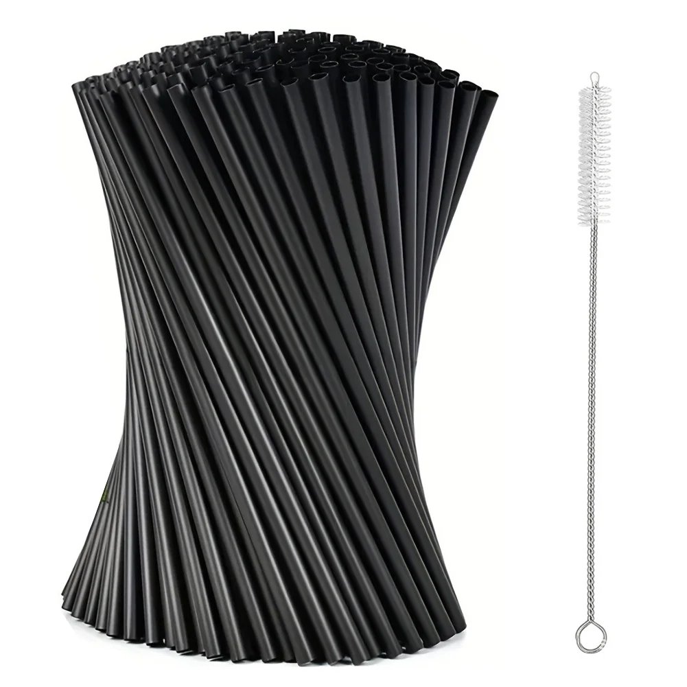 100Pcs Black Drinking Straws Reusable Beverage Drink Tube Flexible Plastic Straw Wedding Party Supplies Straw