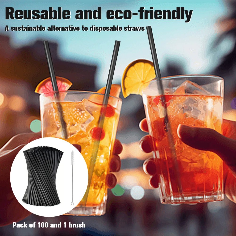 100Pcs Black Drinking Straws Reusable Beverage Drink Tube Flexible Plastic Straw Wedding Party Supplies Straw