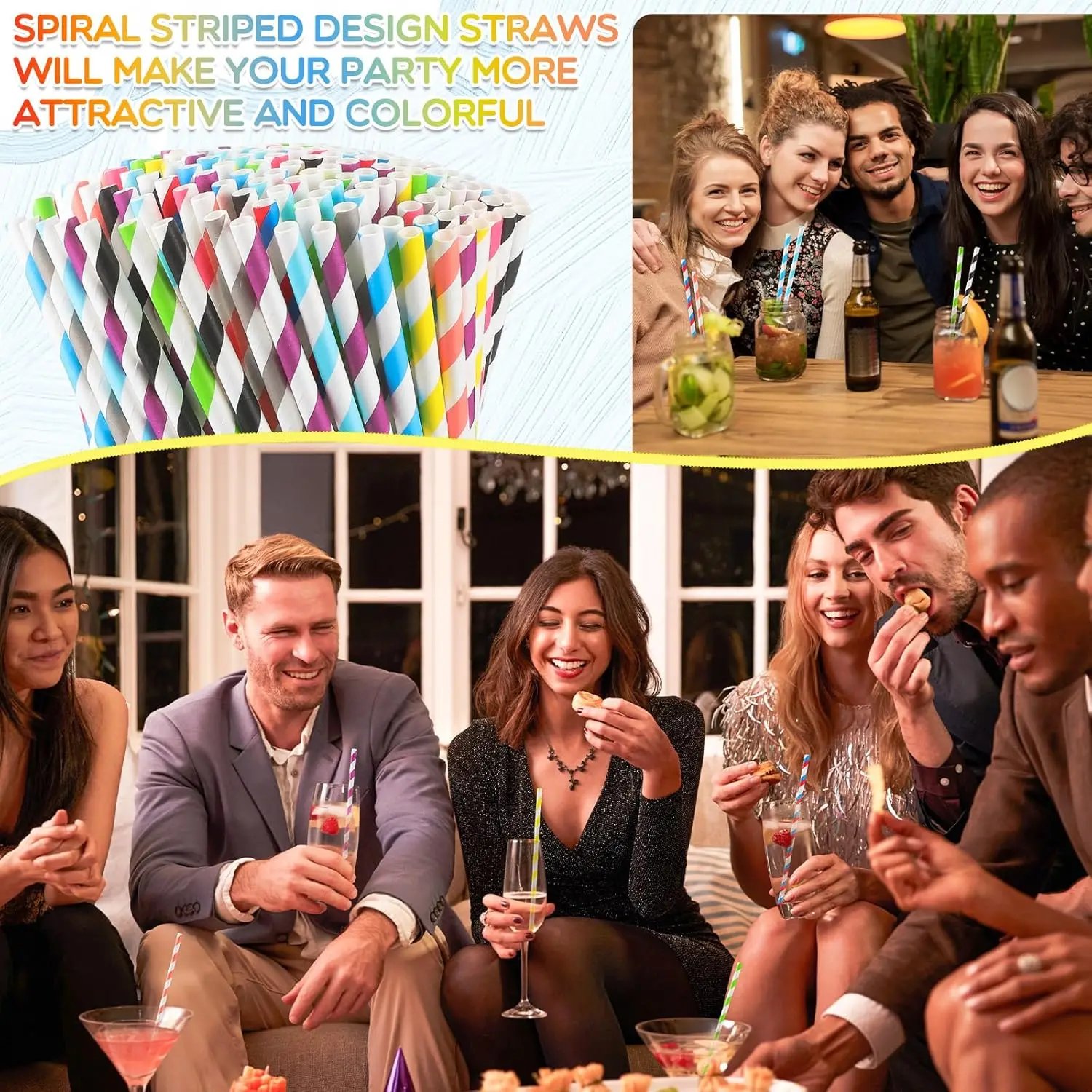 3000 Pcs Colored Paper Straws Bulk Disposable Striped Drinking Paper Straws for Summer Juice, Shakes, Cocktail,7.87 Inches