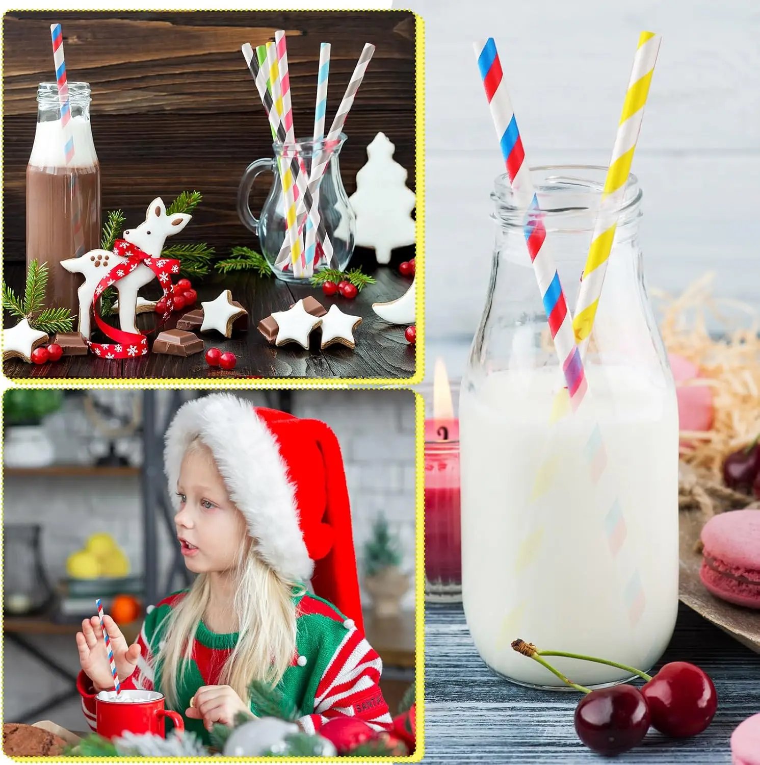 3000 Pcs Colored Paper Straws Bulk Disposable Striped Drinking Paper Straws for Summer Juice, Shakes, Cocktail,7.87 Inches