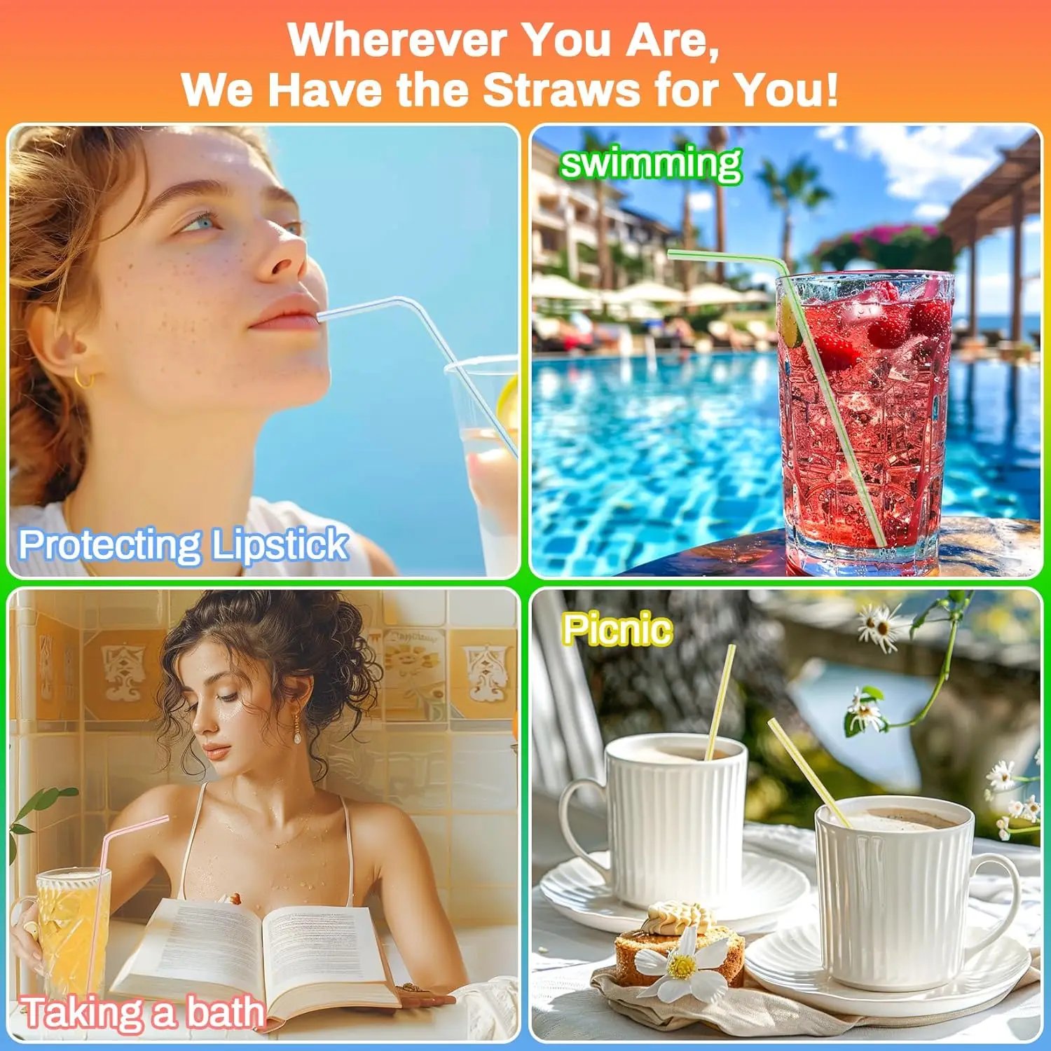 150PCS Disposable Plastic Drinking Straws - Flexible Straws Disposable Long Colorful PP Plastic Striped Assorted Colors for Home