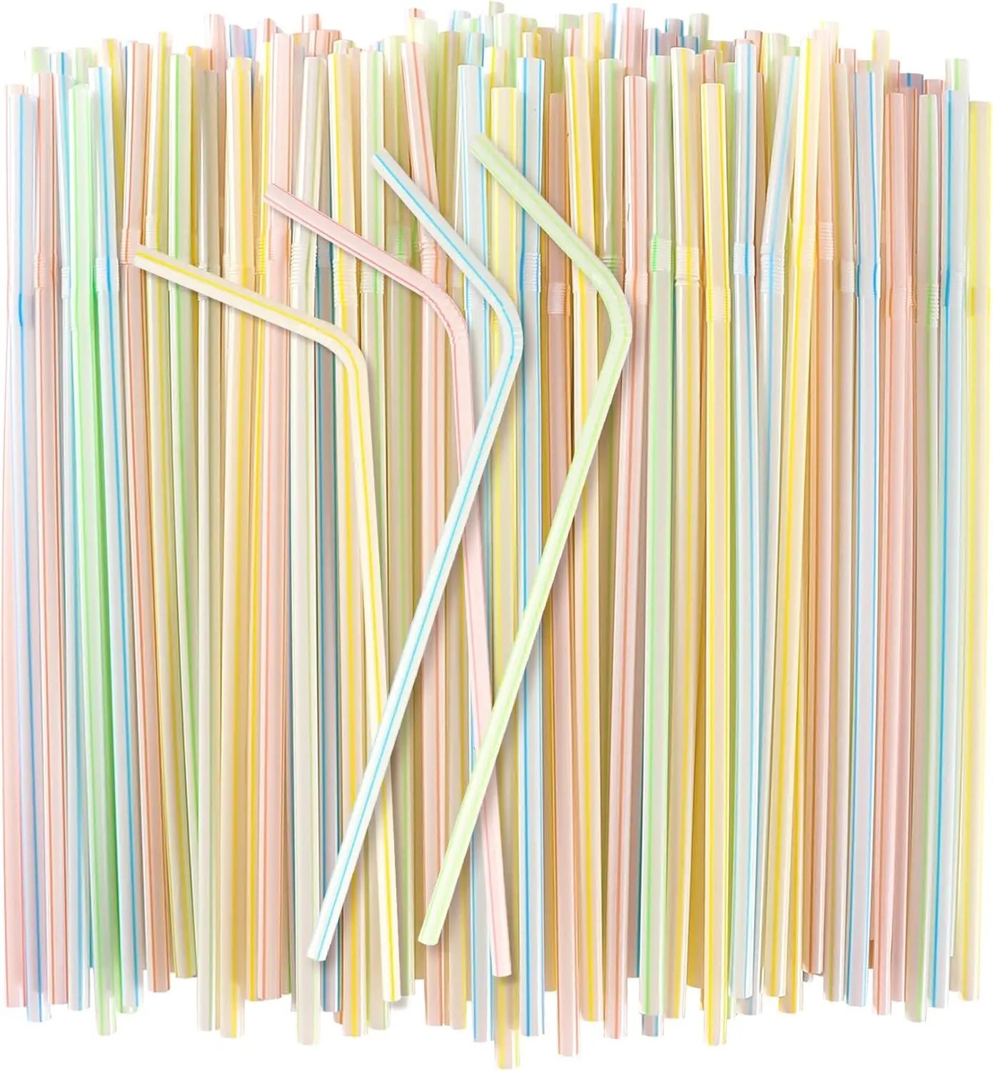 150PCS Disposable Plastic Drinking Straws - Flexible Straws Disposable Long Colorful PP Plastic Striped Assorted Colors for Home