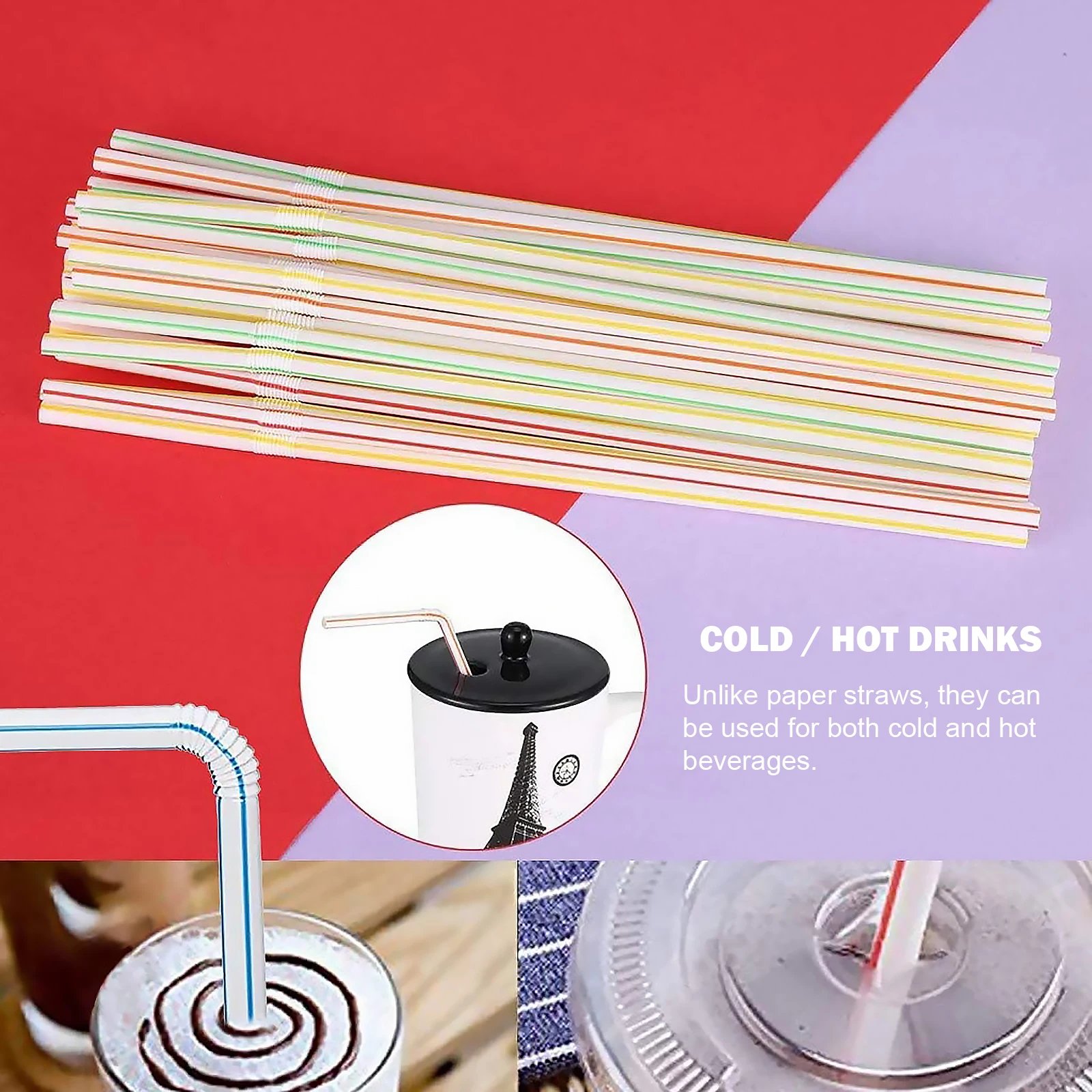 100-1500PCS Colorful & Black Flexible Drinking Straws for Parties Wedding Kitchen Wholesale for Home Parties Milk Juice Drinks