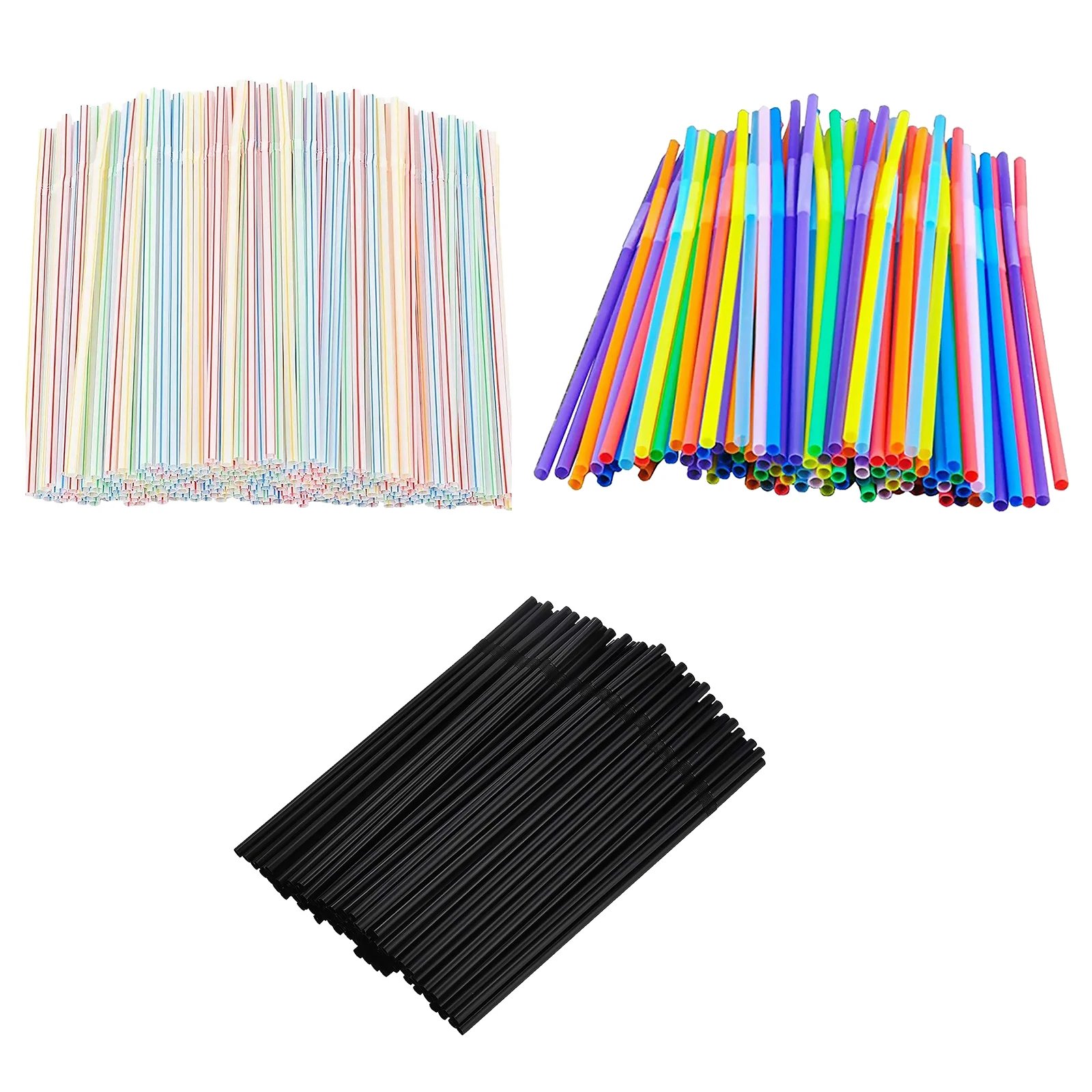 100-1500PCS Colorful & Black Flexible Drinking Straws for Parties Wedding Kitchen Wholesale for Home Parties Milk Juice Drinks