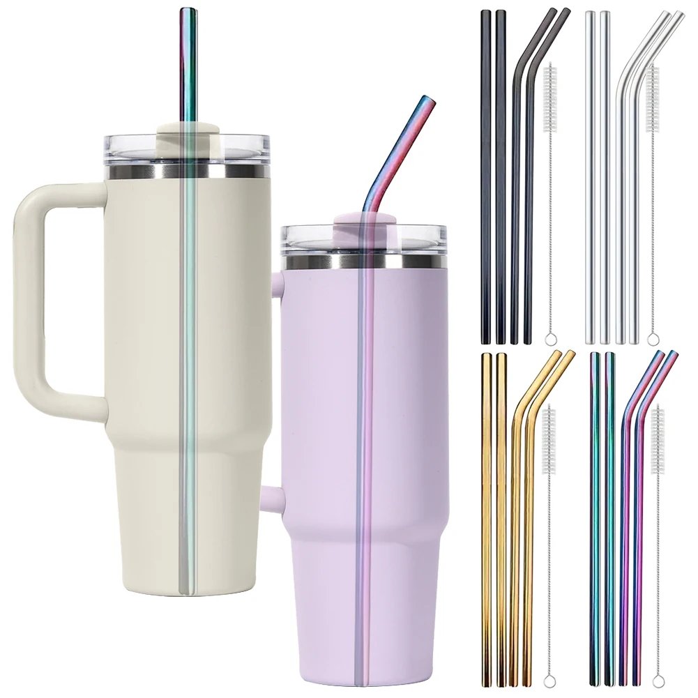 4Pcs Stainless Steel Straw with Straw Cleaner Replacement Straw Metal Straw for Stanley 40oz Cup Accessories