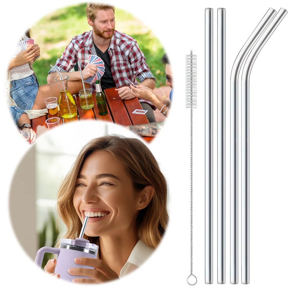4Pcs Stainless Steel Straw with Straw Cleaner Replacement Straw Metal Straw for Stanley 40oz Cup Accessories