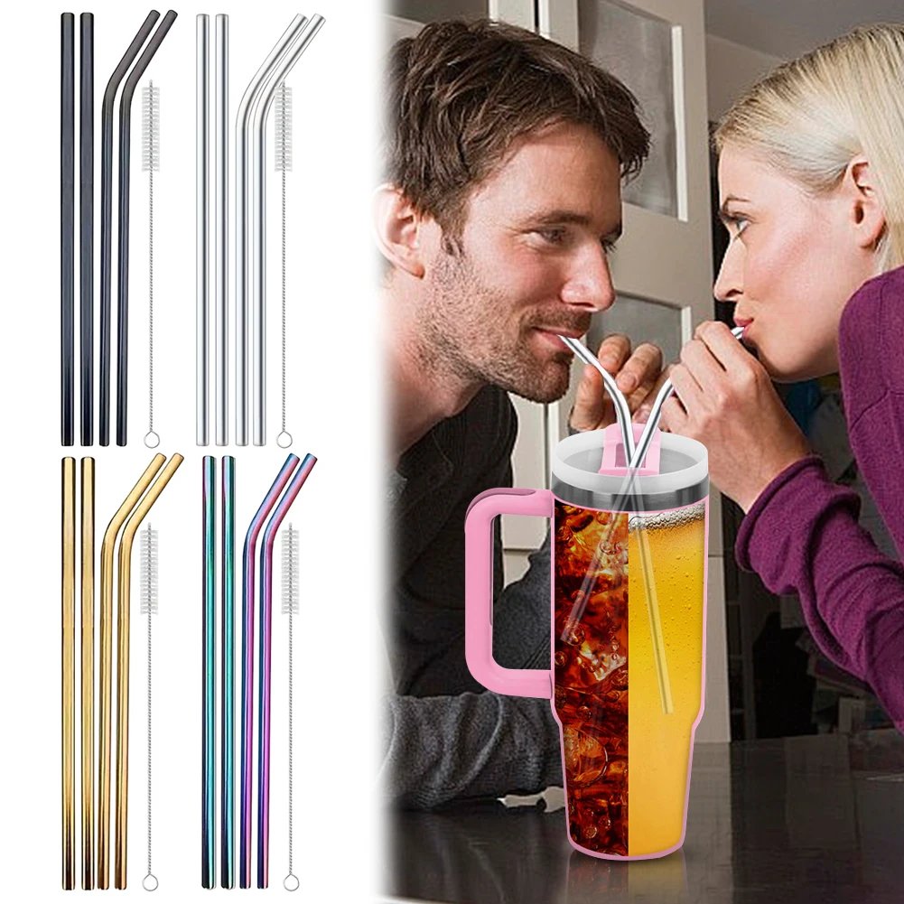 4Pcs Stainless Steel Straw with Straw Cleaner Replacement Straw Metal Straw for Stanley 40oz Cup Accessories